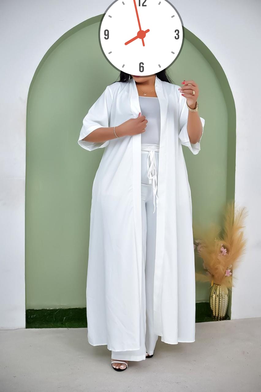 LADIES/WOMEN BEAUTIFUL 3PCS SET OUTFIT COMES IN A TROUSER, VEST TOP AND KIMONO/COVER UP LIGHT MATERIAL FOR WEEKENDS, VACATION AND BEACH GRAB YOUR PERFECT SIZE.