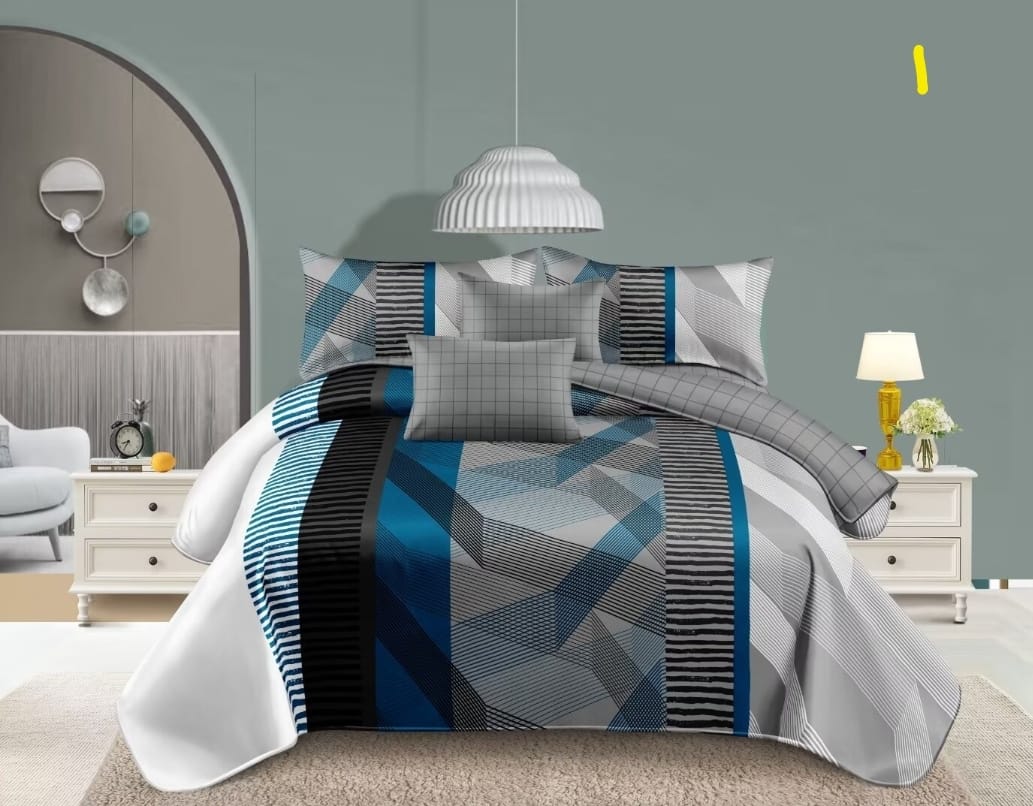 6Pcs of Luxury Cotton Microfiber Duvet Cover Set(1Duvet Cover, 1Bedsheet and 4 Pillow Cases)