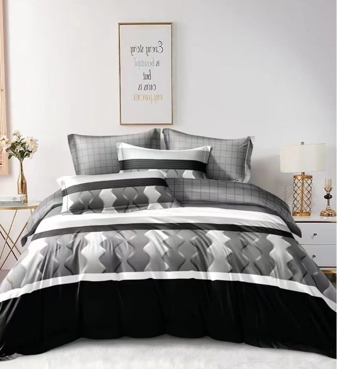 6Pcs of Luxury Nordic style Cotton Microfiber Duvet Cover Set(1Duvet Cover, 1Bedsheet and 4 Pillow Cases)