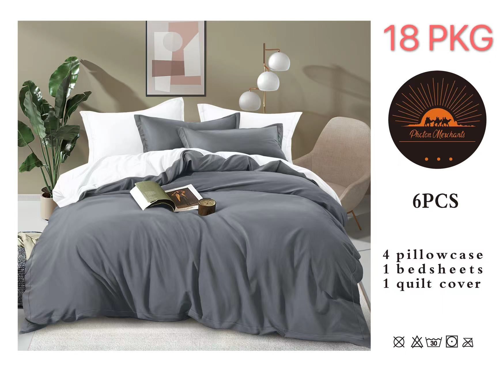 6Pcs of Luxury 2 Sided Cotton Microfiber Duvet Cover Set(1Duvet Cover, 1Bedsheet and 4 Pillow Cases)