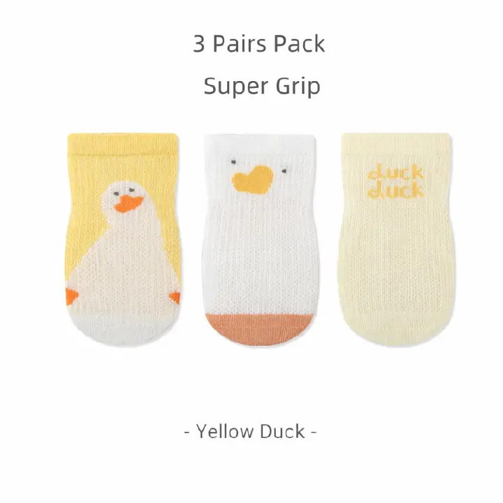 Super Grip Anti-Slip Baby Mesh Socks - Antibacterial Long-staple Cotton Toddler Socks - 3 Pairs Breathable Non-Skid Gift Set