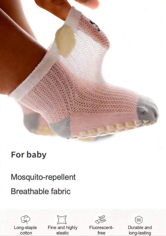 Super Grip Anti-Slip Baby Mesh Socks - Antibacterial Long-staple Cotton Toddler Socks - 3 Pairs Breathable Non-Skid Gift Set
