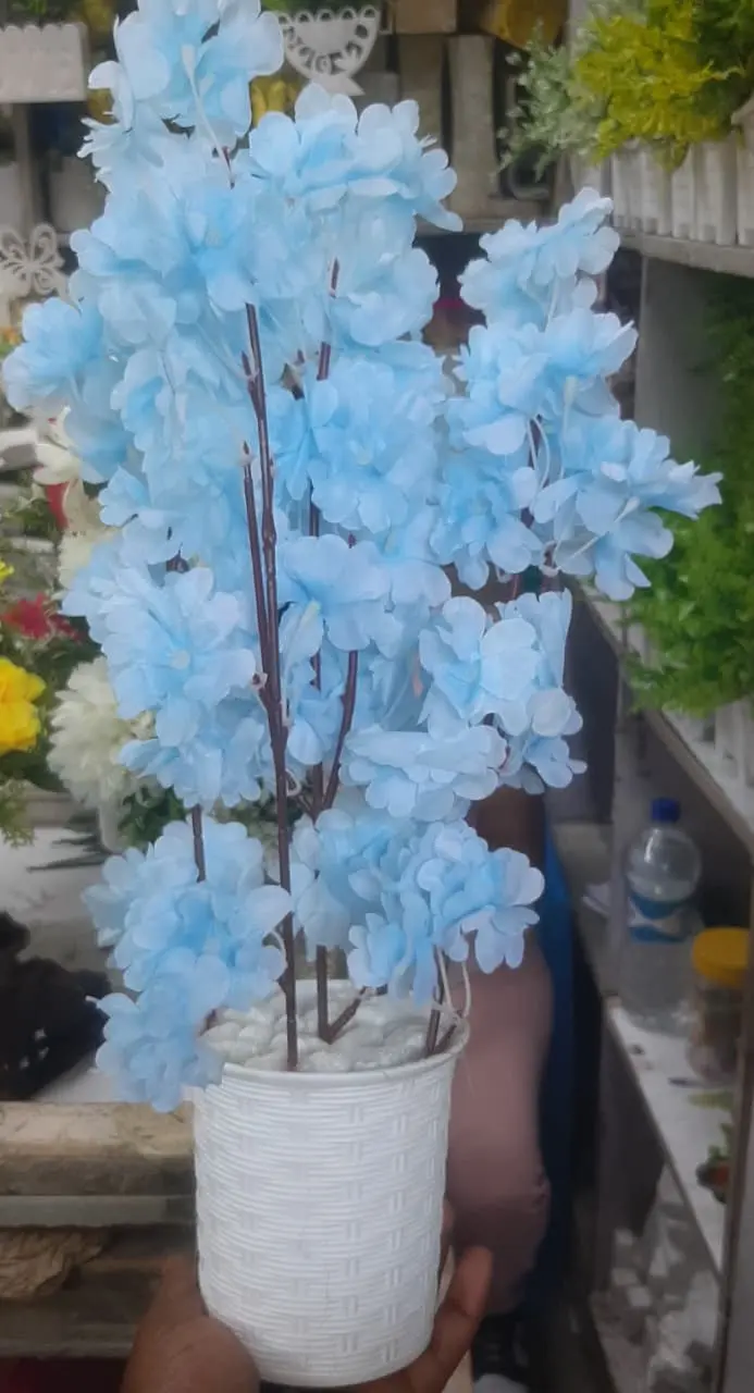 Artificial Cherry Blossom Flowers with Vase – Elegant, Modern & Long-Lasting Home Decor for Living Room, Office & Table Centerpiece