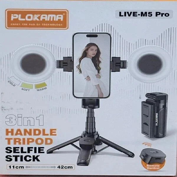 PLOKAMA TRIPODS & VIDEO MAKING KITS – SELFIE STICK, LIVE STREAM STAND, 3-IN-1 HANDLE TRIPOD FOR CONTENT CREATION