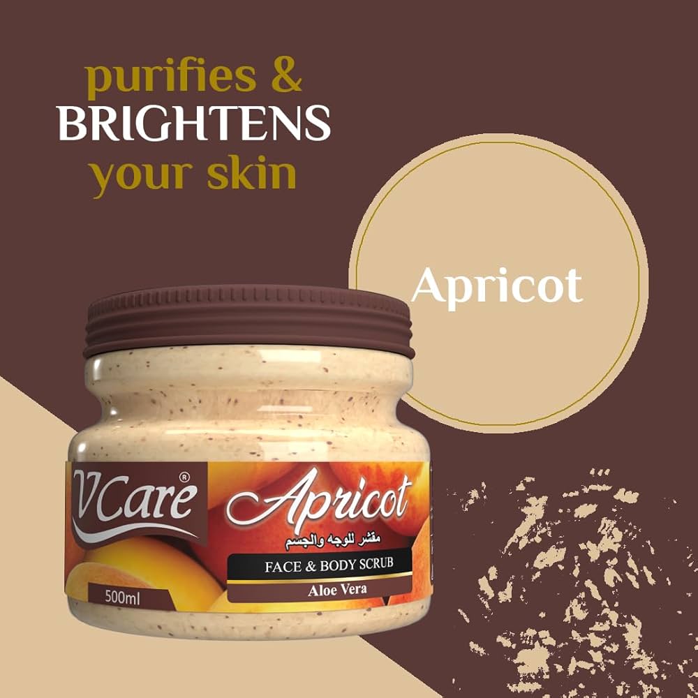 🌟 BEST SELLER! ✨ VCARE APRICOT + ALOE VERA FACE & BODY SCRUB 500ML – DEEP EXFOLIATION 🧼, SMOOTH & SOFT SKIN 💖, BRIGHTENING GLOW 🌟, HYDRATING & NOURISHING 💧