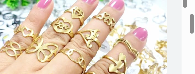12pcs!!!Stainless Steel women rings. golden charm rings 12PCS (size 16 - size 20)