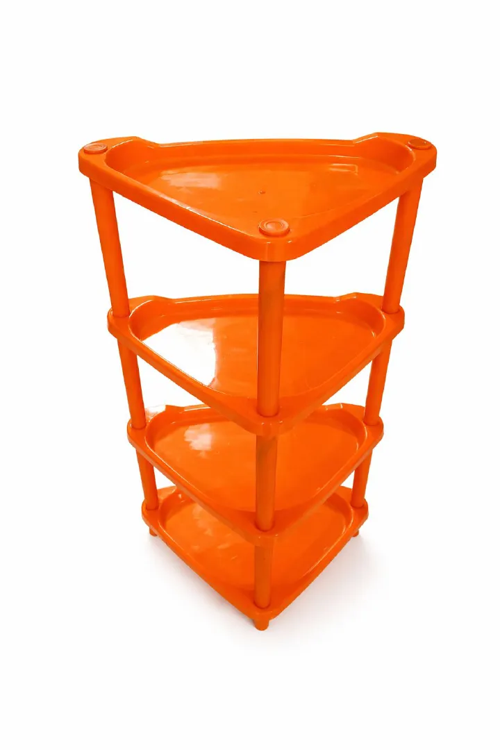 4-Tier Multi-Purpose Plastic Corner Storage Rack – Space-Saving Triangular Shelf Organizer Stand for Kitchen, Bathroom, Bedroom & Office – Durable Heavy-Duty Layered Corner Shelf