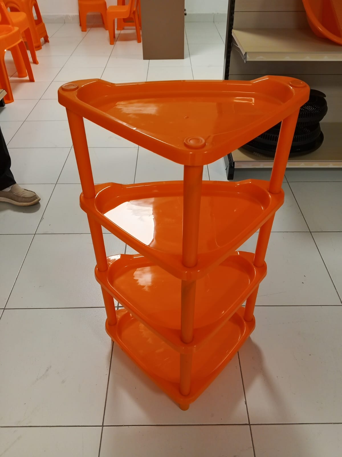 4-Tier Multi-Purpose Plastic Corner Storage Rack – Space-Saving Triangular Shelf Organizer Stand for Kitchen, Bathroom, Bedroom & Office – Durable Heavy-Duty Layered Corner Shelf