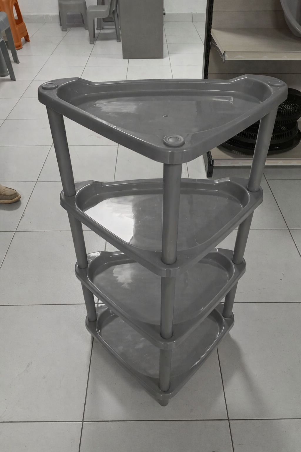 4-Tier Multi-Purpose Plastic Corner Storage Rack – Space-Saving Triangular Shelf Organizer Stand for Kitchen, Bathroom, Bedroom & Office – Durable Heavy-Duty Layered Corner Shelf