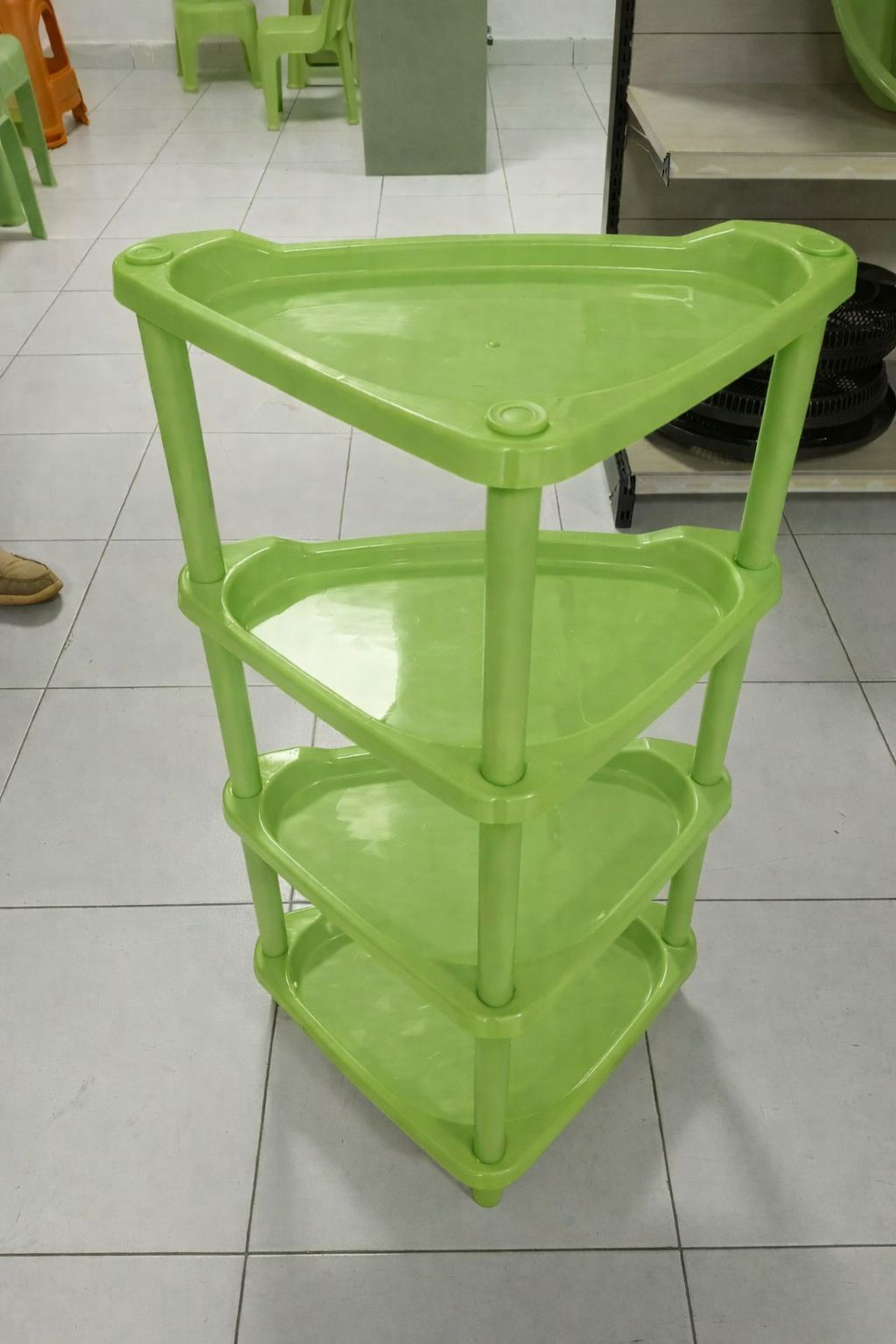 4-Tier Multi-Purpose Plastic Corner Storage Rack – Space-Saving Triangular Shelf Organizer Stand for Kitchen, Bathroom, Bedroom & Office – Durable Heavy-Duty Layered Corner Shelf