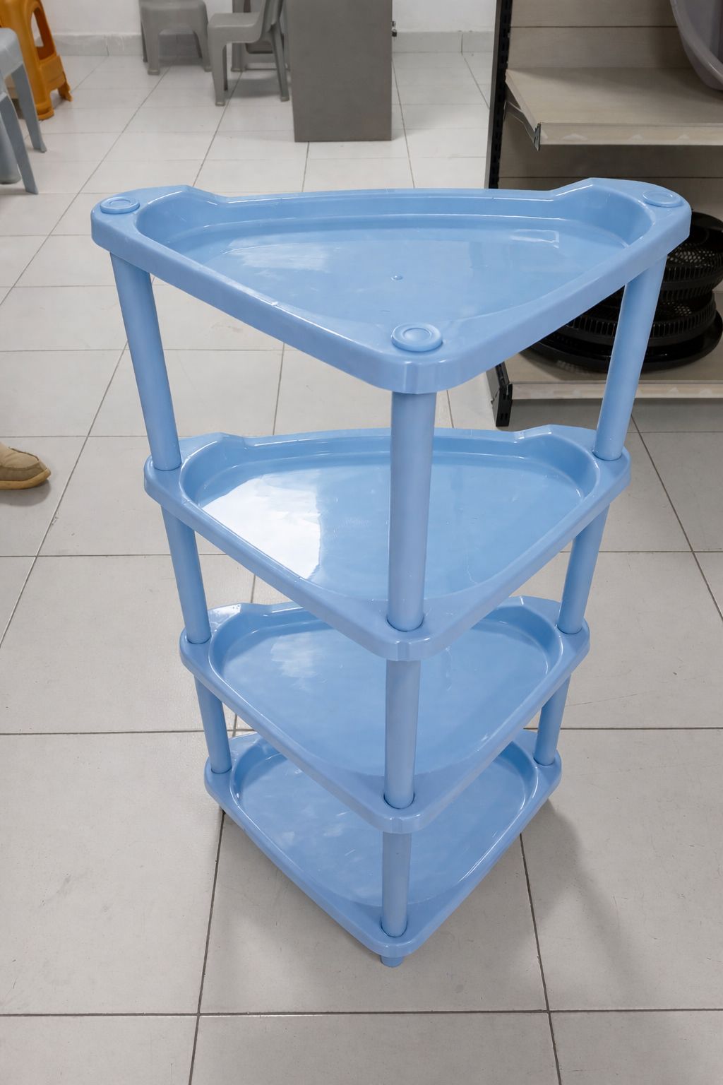 4-Tier Multi-Purpose Plastic Corner Storage Rack – Space-Saving Triangular Shelf Organizer Stand for Kitchen, Bathroom, Bedroom & Office – Durable Heavy-Duty Layered Corner Shelf