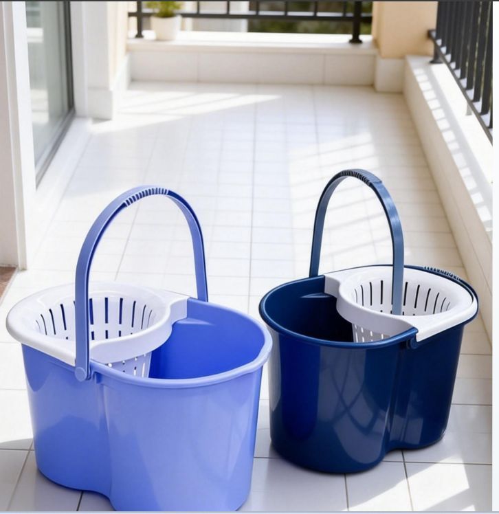 2-in-1 Plastic Spin Mop Bucket with Wringer – Durable Double Compartment Cleaning Bucket with Handle