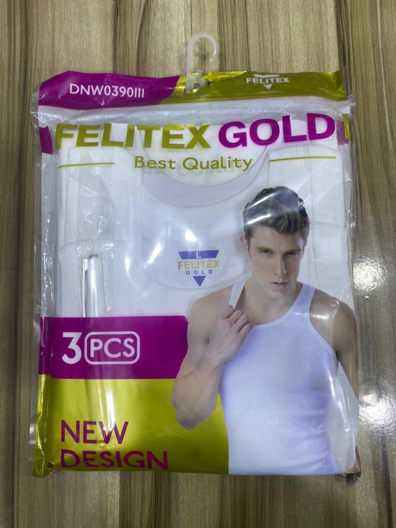3PCS FELITEX GOLD MEN’S VESTS – 100% COTTON, PURE WHITE, SOFT, BREATHABLE & CLASSY INNERWEAR SET