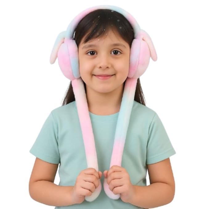 PLUSH HEADPHONES – BROWN, PINK FOR ADULTS & MULTICOLORED ELONGATED EARS FOR KIDS, SOFT COMFY OVER-EAR HEADSETS