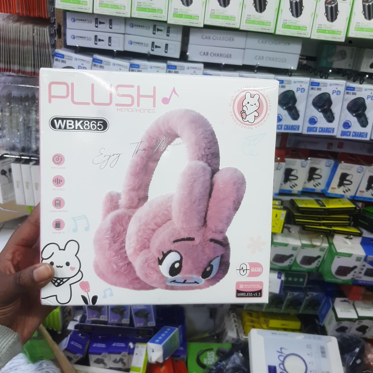 PLUSH HEADPHONES – BROWN, PINK FOR ADULTS & MULTICOLORED ELONGATED EARS FOR KIDS, SOFT COMFY OVER-EAR HEADSETS