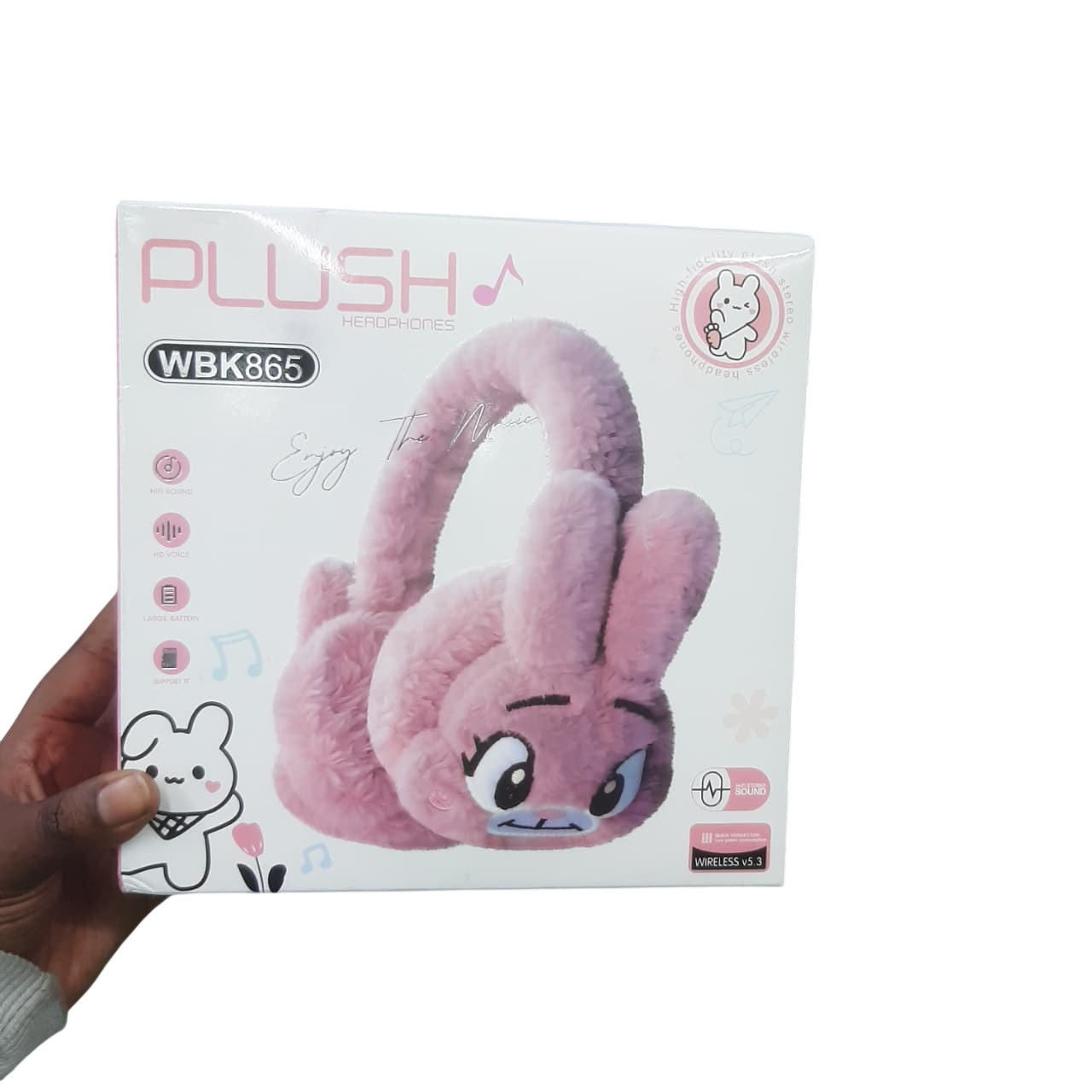 PLUSH HEADPHONES – BROWN, PINK FOR ADULTS & MULTICOLORED ELONGATED EARS FOR KIDS, SOFT COMFY OVER-EAR HEADSETS
