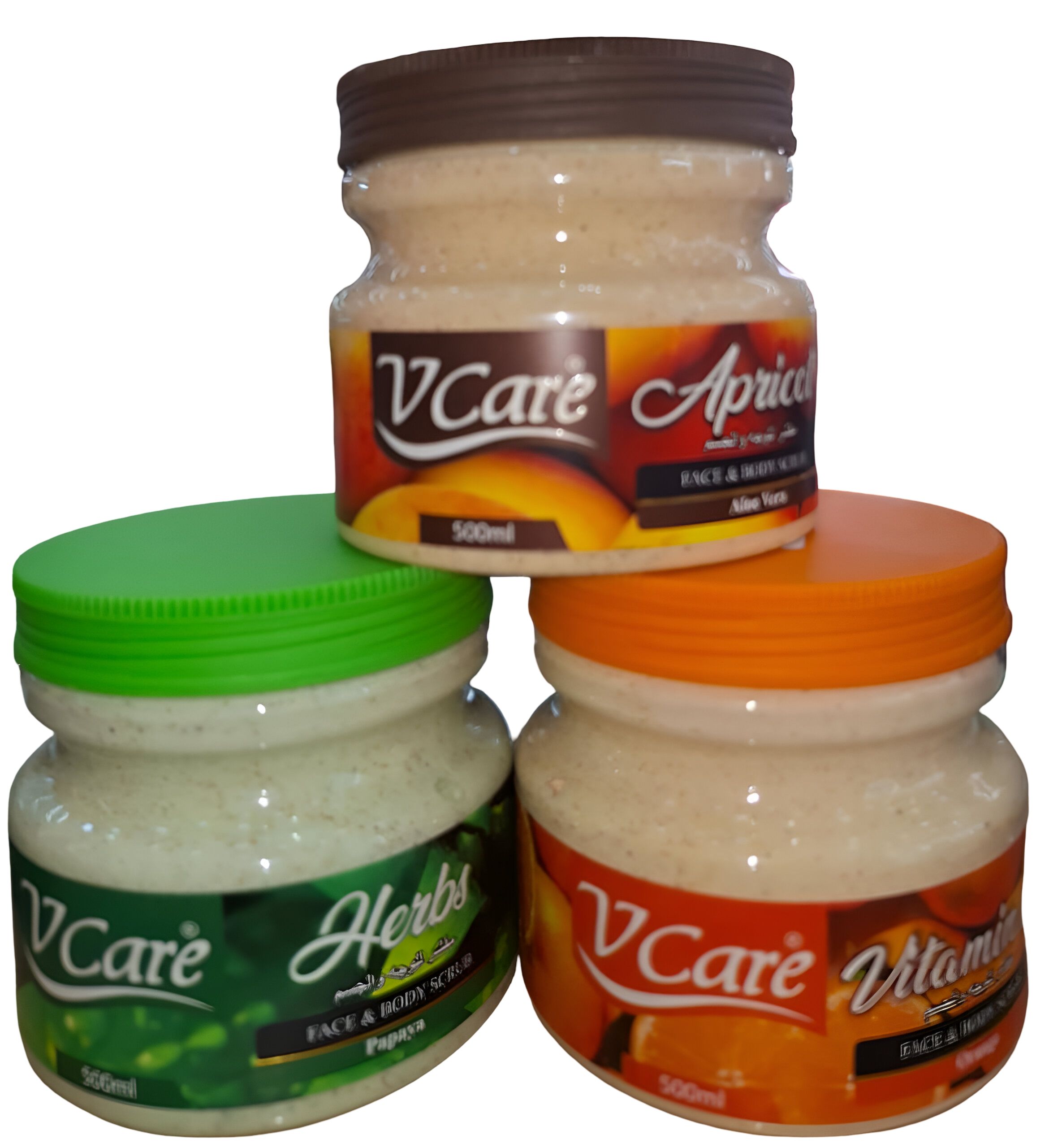 🧴 VCare Face & Body Scrub (Apricot + Aloe Vera) – 500 ml Apricot with Aloe Vera Extracts ; Refreshing Exfoliation & Moisturization