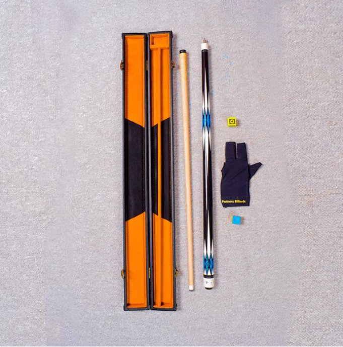 Partners Billiards Complete Pool Cue Stick Combo Set 1/2 Joint Cue, Hard Case, 3-Finger Billiards Glove & Chalk Portable Billiard Kit