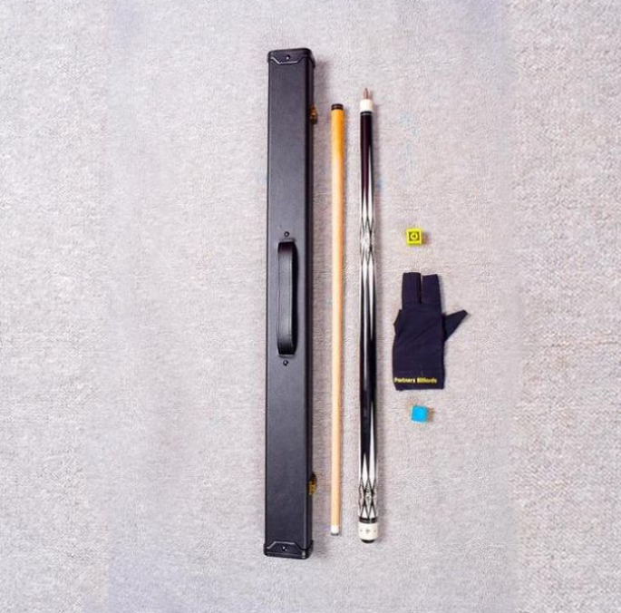 Partners Billiards Complete Pool Cue Stick Combo Set 1/2 Joint Billiard Cue, Hard Cue Case, 3-Finger Glove & Chalk Portable Pool Accessories Kit for Home & Bar Play