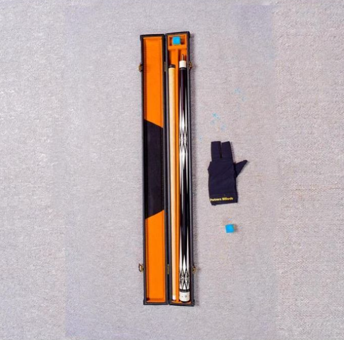 Partners Billiards Complete Pool Cue Stick Combo Set 1/2 Joint Billiard Cue, Hard Cue Case, 3-Finger Glove & Chalk Portable Pool Accessories Kit for Home & Bar Play