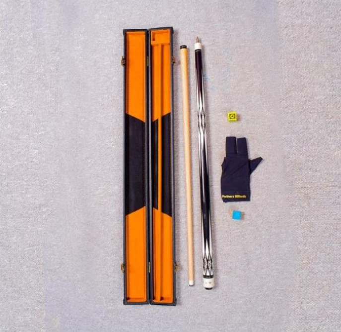 Partners Billiards Complete Pool Cue Stick Combo Set 1/2 Joint Billiard Cue, Hard Cue Case, 3-Finger Glove & Chalk Portable Pool Accessories Kit for Home & Bar Play