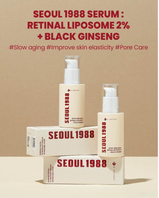Seoul Secret KSECRET SEOUL 1988 Serum : Retinal Liposome 2% + Black Ginseng, 30ml/1.01fl.oz, 58% Black Ginseng Extract, Retinal Serum, Bakuchiol, VitaminC&3Peptides For Wrinkle Care, Korean Skincare