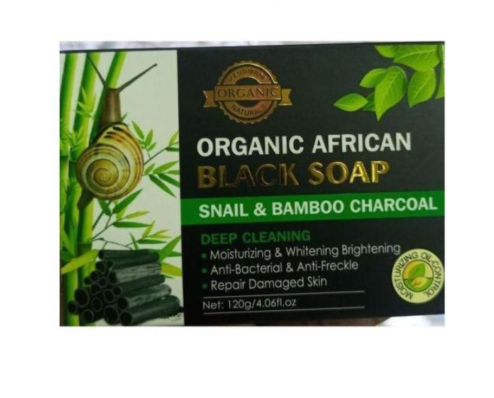 Organic African Black Soap With Snail & Bamboo Charcoal, 120g