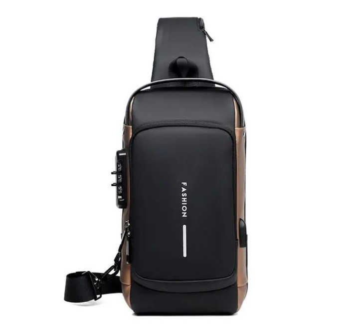 Black Gold Men Bag Pack With Lock Waterproof Anti-Theft Chest Bag