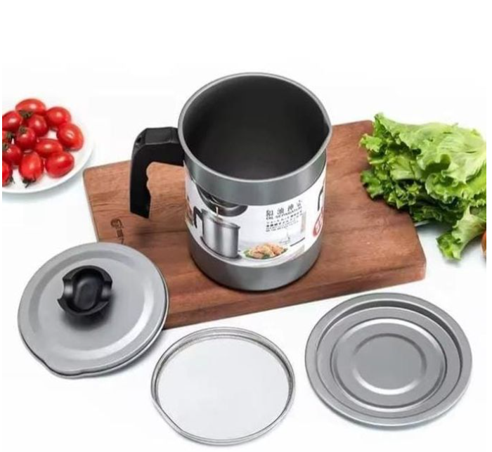1.4L Stainless Steel Oil Filter Pot With Fine Mesh Strainer – Reusable Cooking Oil Storage Can