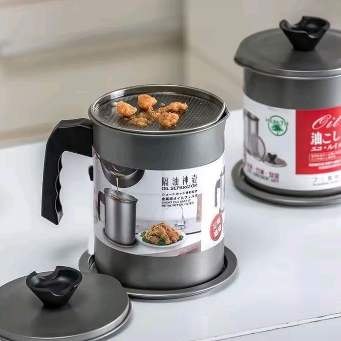 1.4L Stainless Steel Oil Filter Pot With Fine Mesh Strainer – Reusable Cooking Oil Storage Can