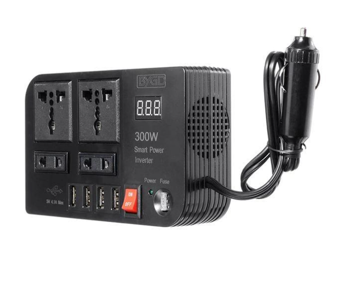 Portable Car Power Inverter Car Charging Adapter DC 12V To AC 220V 300W Converter 4USB Charger Outlet Socket Auto Accessories