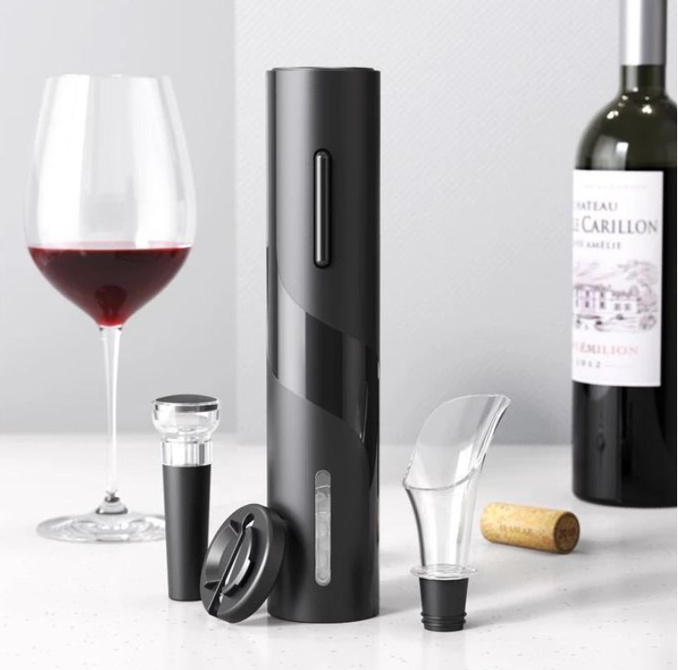 Electric Wine Bottle Opener, Battery Operated Automatic Corkscrew Gift Set with Foil Cutter, Wine Vacuum Stopper, Wine Pourer for Family, Wine Lover
