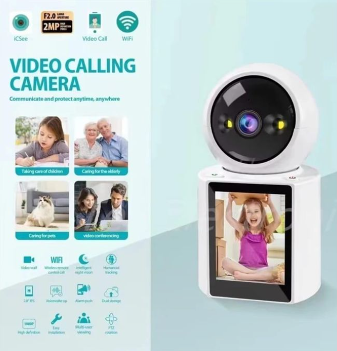 Two-Way wifi Video Calling Indoor Camera with 2.8-Inch IPS Screen, Baby/Elder/Dog/Pet Camera with Phone App, Smart Voice & One-Button Call, Human/Sound/Crying Detection, Color/IR Night Vision