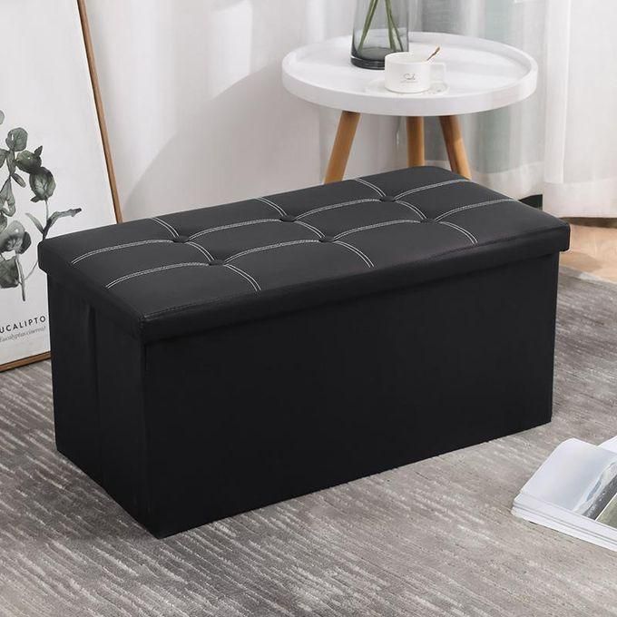 Folding Storage Ottoman, Faux Leather Black Footrest Ottoman, Storage Bench Suit For Bedroom, Living Room And Hallway, Size: 78*38*38cm