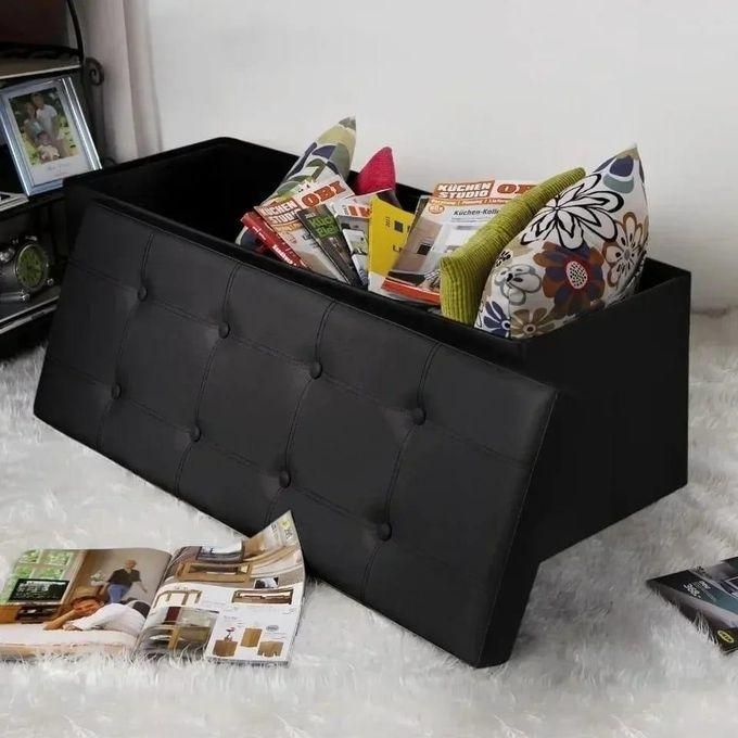 Folding Storage Ottoman, Faux Leather Black Footrest Ottoman, Storage Bench Suit For Bedroom, Living Room And Hallway, Size: 78*38*38cm