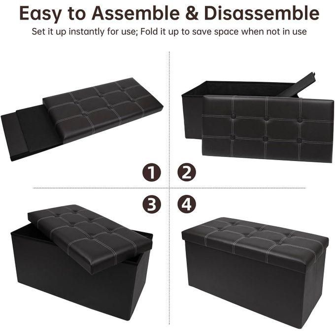 Folding Storage Ottoman, Faux Leather Black Footrest Ottoman, Storage Bench Suit For Bedroom, Living Room And Hallway, Size: 78*38*38cm