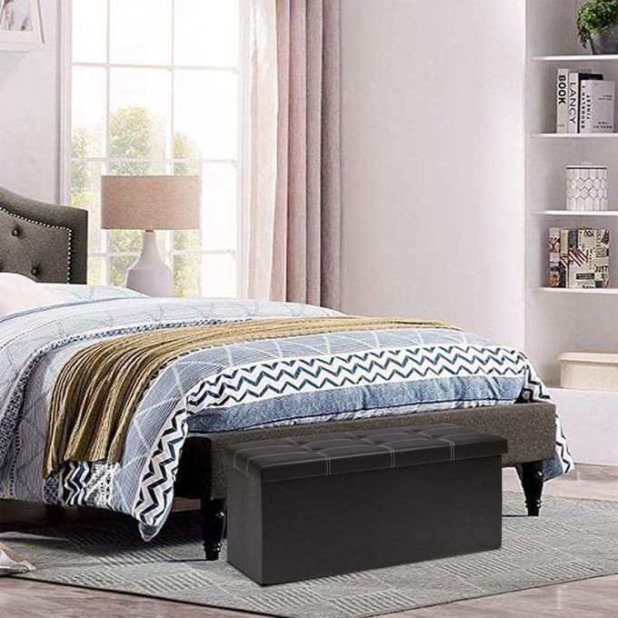 Folding Storage Ottoman, Faux Leather Black Footrest Ottoman, Storage Bench Suit For Bedroom, Living Room And Hallway, Size: 78*38*38cm