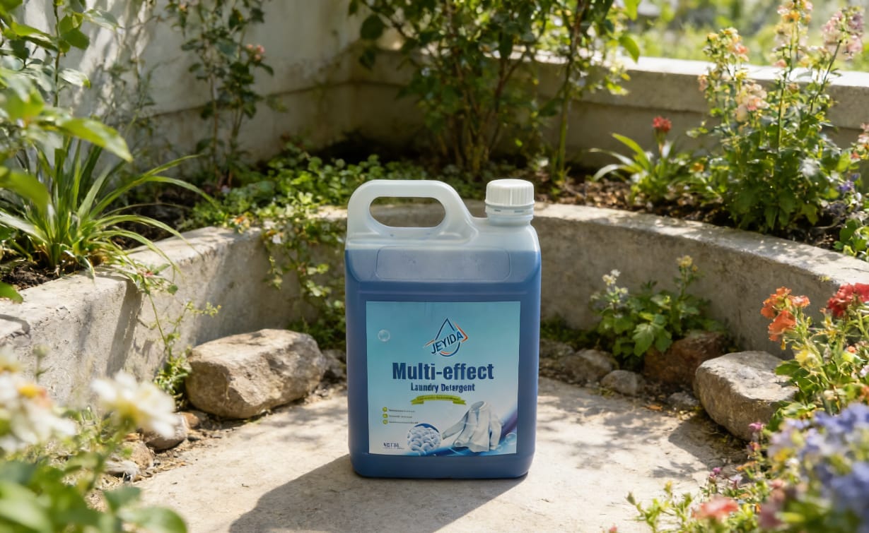 Jeyida Multi-effect Laundry Detergent, 5 Litre, available in these flavors; Lemon flavor, Aloe vera falvor, Orange and the blue fresh flavor.