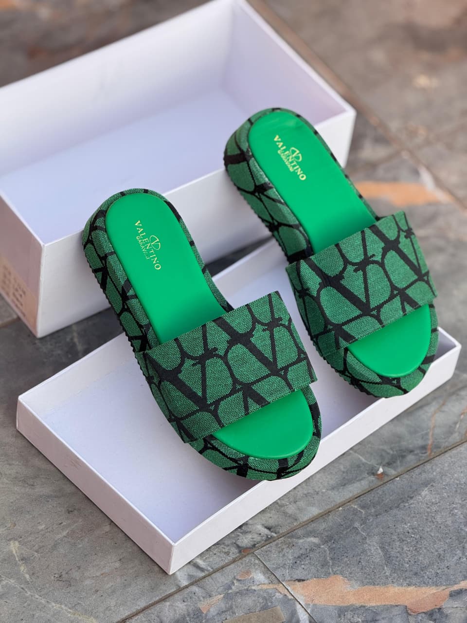 Valentino Style VLogo Monogram Platform Sandals - Women's High-Heel Canvas Slides - Luxury Toile Iconographe Mules in Red, Green, Black & Tan (Size 37-42)