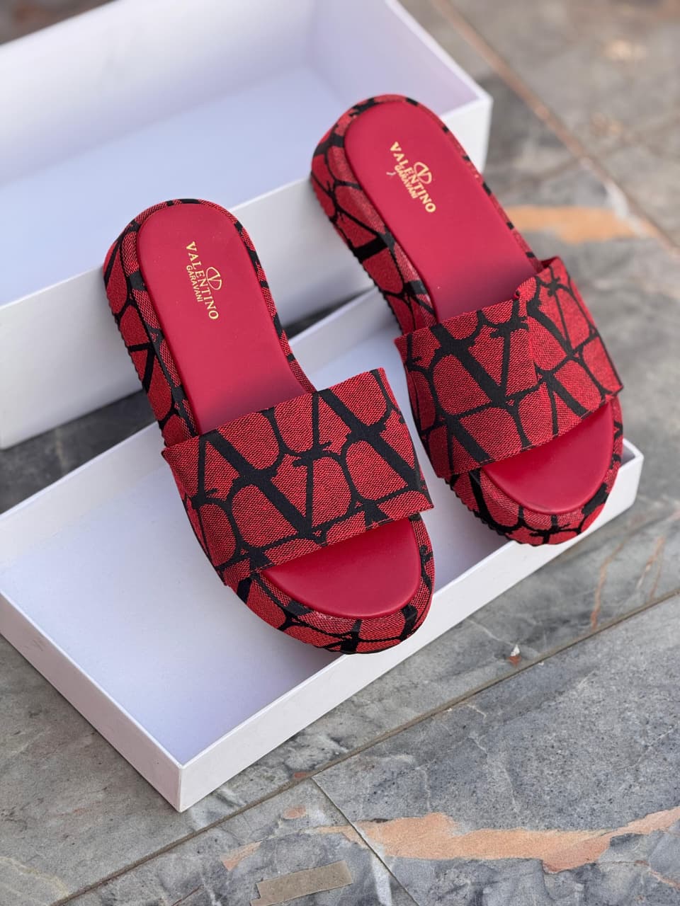 Valentino Style VLogo Monogram Platform Sandals - Women's High-Heel Canvas Slides - Luxury Toile Iconographe Mules in Red, Green, Black & Tan (Size 37-42)