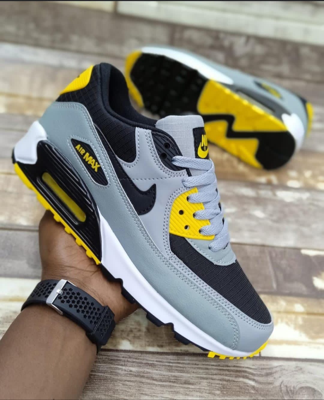 Nike Air Max 90 Casual Lifestyle Sneakers - Men's Cushioning Running Shoes - Available in Spider-Web Black, Olive, Grey/Yellow, Desert Sand & Triple Black