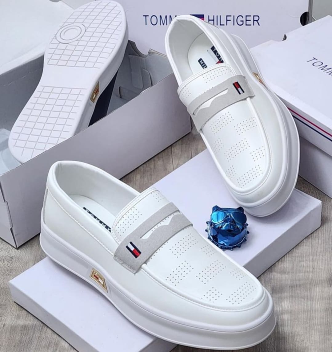Tommy Hilfiger Inspired Men's Platform Penny Loafers - Luxury Perforated Slip-on Sneakers - Available in White & Navy Blue (Sizes 40-45)