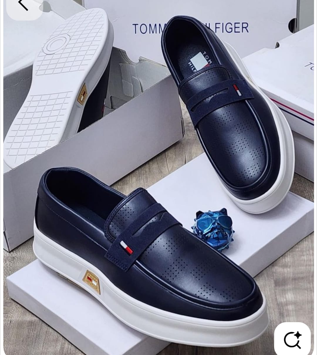 Tommy Hilfiger Inspired Men's Platform Penny Loafers - Luxury Perforated Slip-on Sneakers - Available in White & Navy Blue (Sizes 40-45)