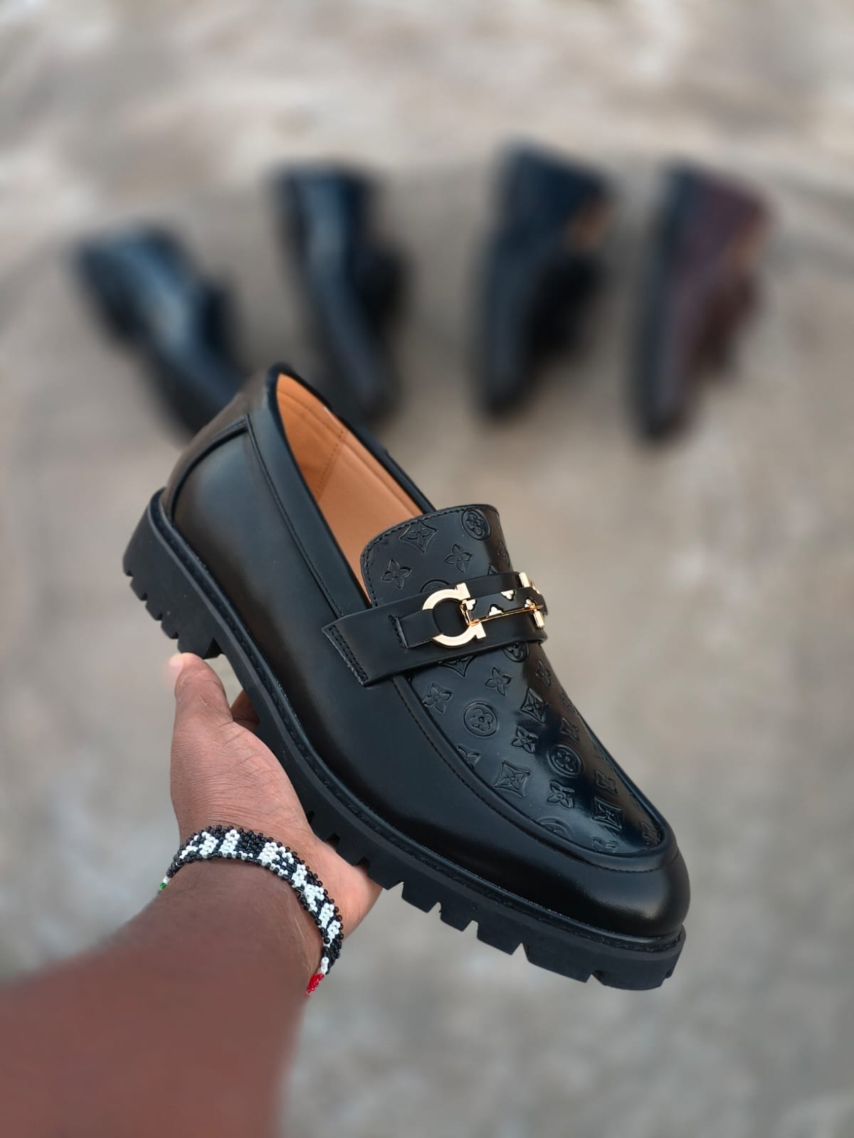 Luxury Men's Monogram Embossed Lug-Sole Loafers - Designer Style Gold Horsebit Shoes in Black & Dark Brown (Sizes 40-45)