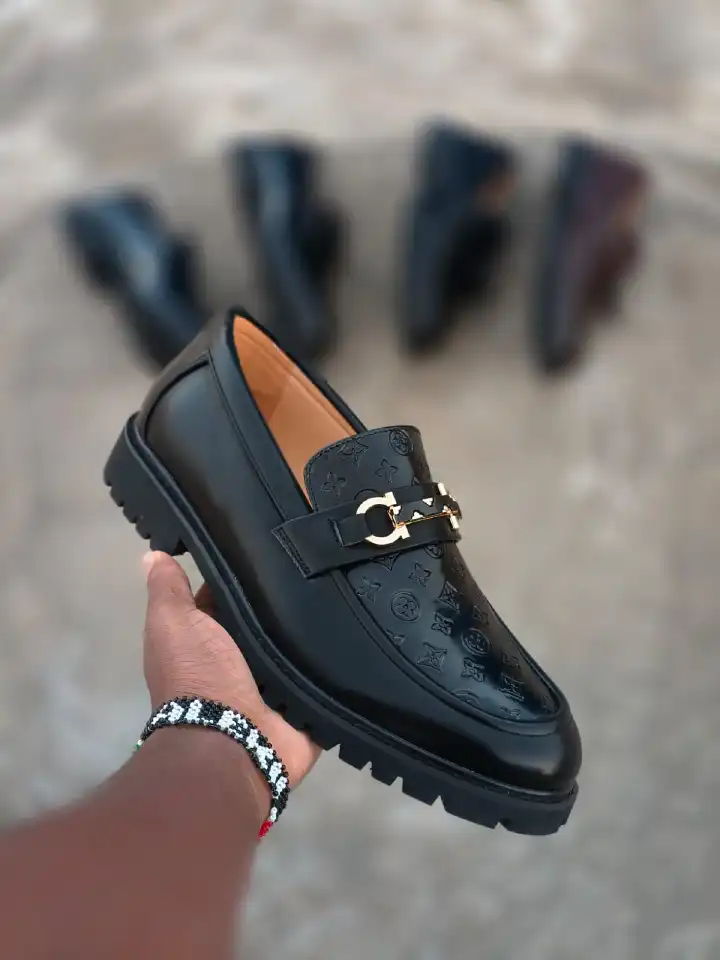 Luxury Men's Monogram Embossed Lug-Sole Loafers - Designer Style Gold Horsebit Shoes in Black & Dark Brown (Sizes 40-45)