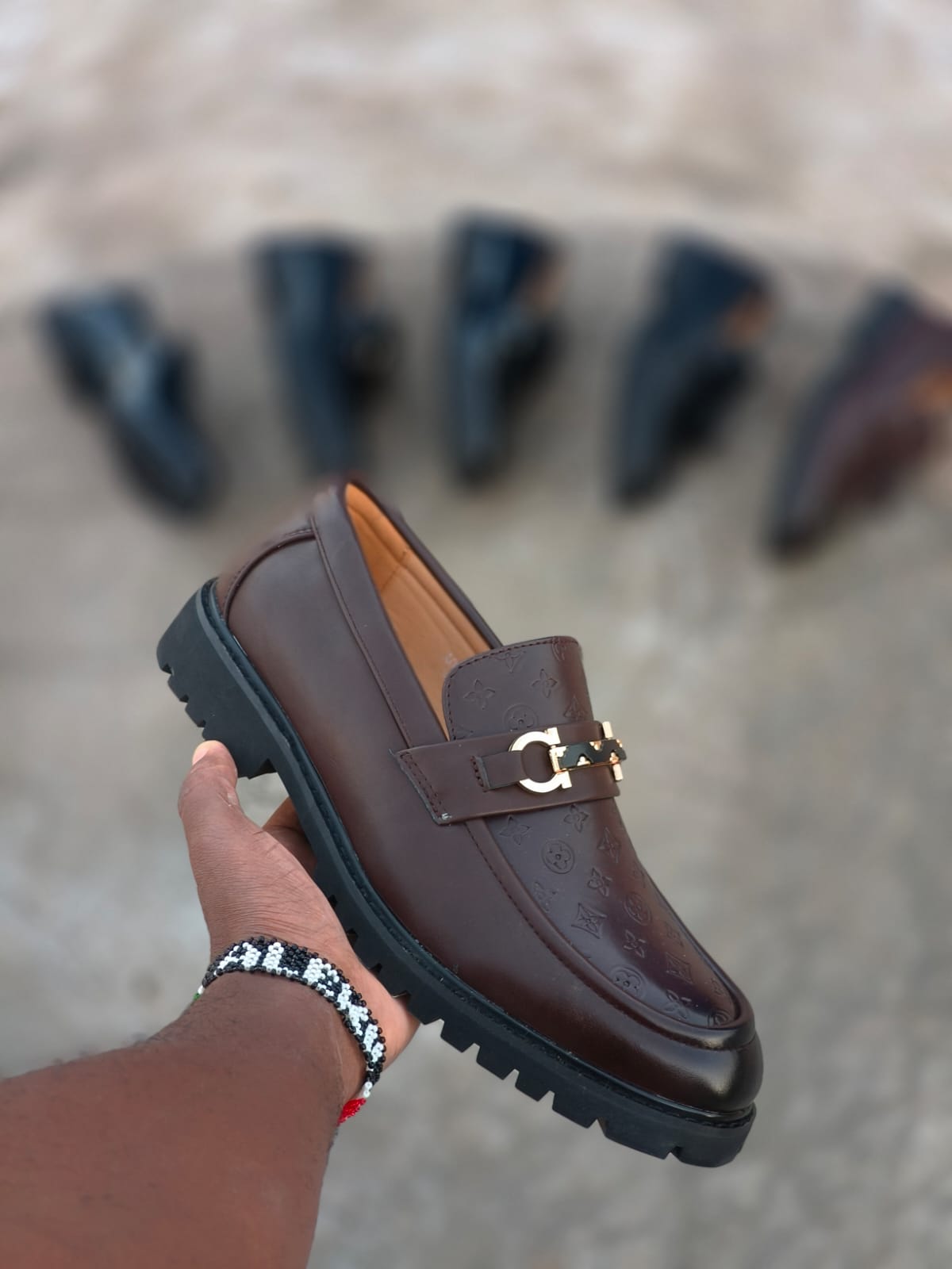 Luxury Men's Monogram Embossed Lug-Sole Loafers - Designer Style Gold Horsebit Shoes in Black & Dark Brown (Sizes 40-45)