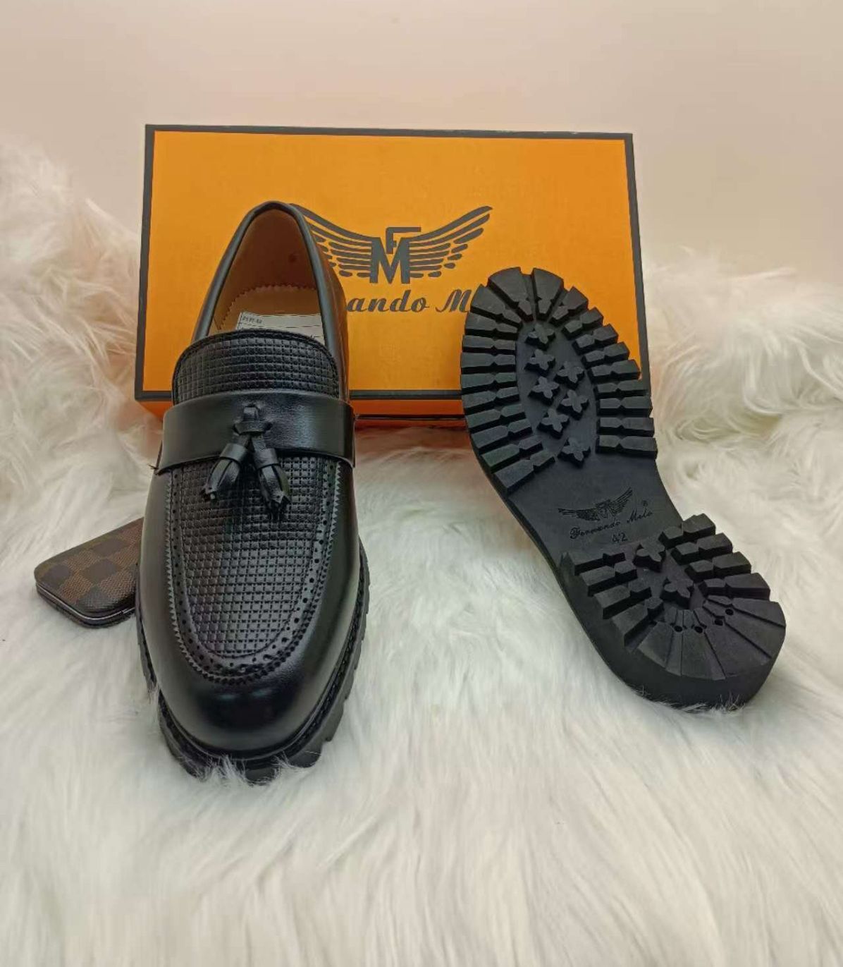 Fernando Melo Men's Premium Tassel Loafers - Luxury Basket-Weave Embossed Lug-Sole Executive Shoes - Available in Black & Brown (Sizes 40-45)