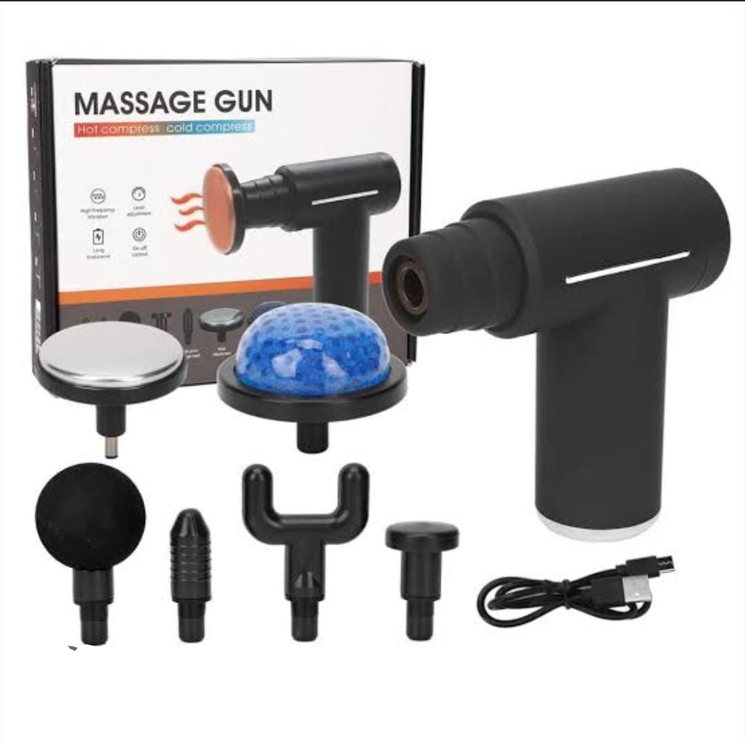 2-in-1 Hot & Cold Compress Massage Gun - Professional Deep Tissue Percussion Muscle Massager for Pain Relief, Portable Handheld Electric Massager with 6 Interchangeable Heads & USB Charging