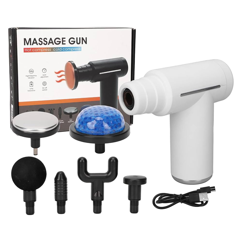 2-in-1 Hot & Cold Compress Massage Gun - Professional Deep Tissue Percussion Muscle Massager for Pain Relief, Portable Handheld Electric Massager with 6 Interchangeable Heads & USB Charging
