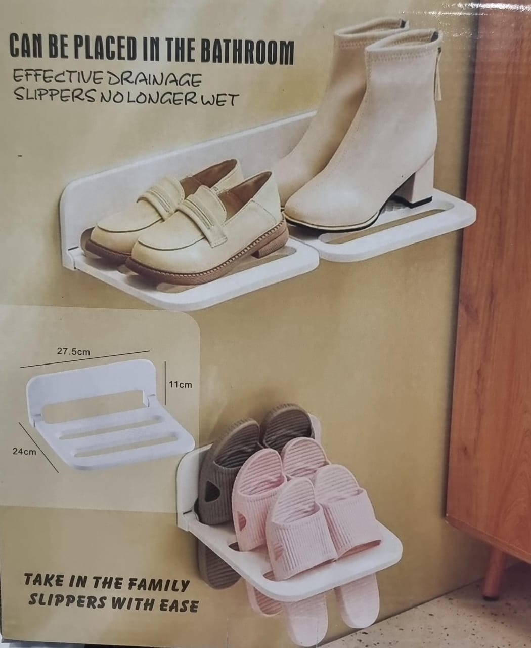 Wall Mounted Folding Slipper Rack - Punch-Free Bathroom Shoe Organizer - Space Saving Drainage Shoe Holder for Home, Bathroom & Bedroom - Durable Multi-Pair Storage Rack